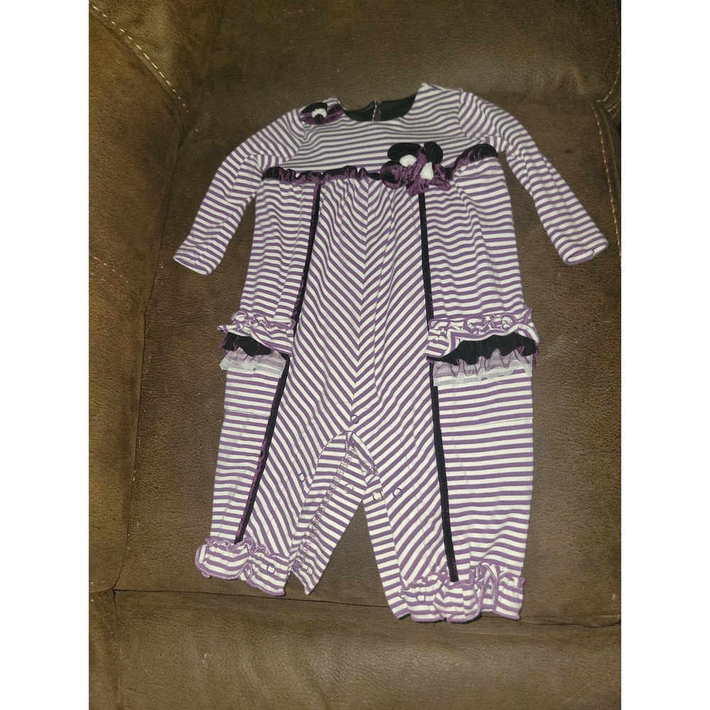 Isabella and Chloe purple striped floral romper size 6 months